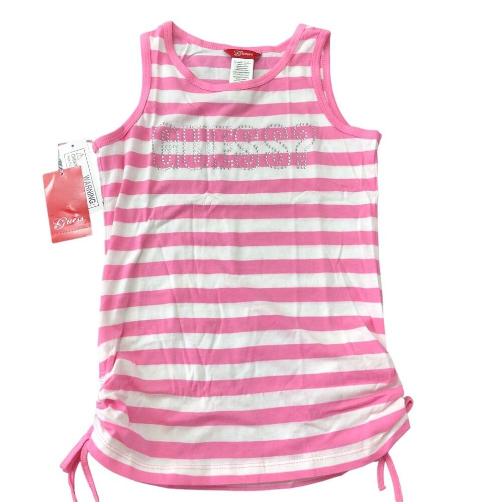 GUESS STRIPE PINK/WHITE KNIT TOP  LG 6X NWT‎